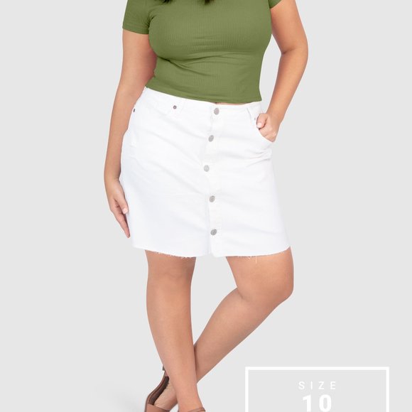 OLGYN High-Waisted Fringe Hem White Denim Skirt - Picture 5 of 5